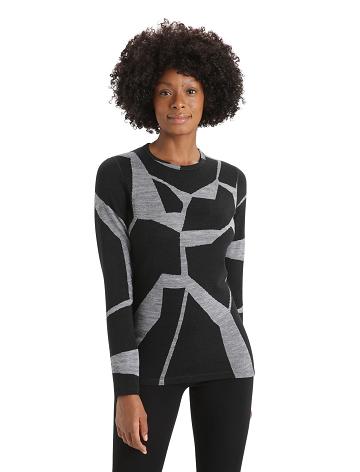 Base Layers Icebreaker Merino 250 Vertex Long Sleeve Crewe Thermal Top Fractured Landscapes Damskie Czarne | PL 1073OKIR